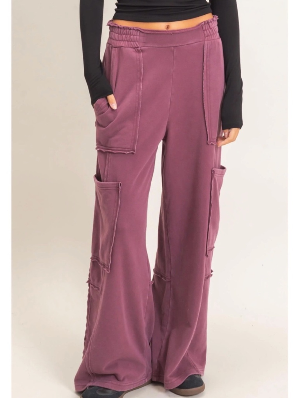 NEW Double Zero Dark Cherry Mineral Wash Cargo Sweatpants – Medium - Picture 3 of 6